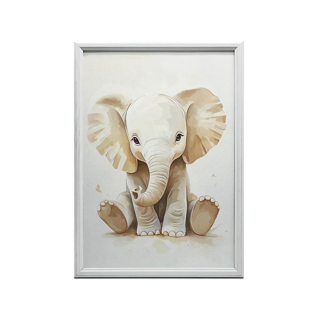 Poster Small Elephant In Minimalist Style Poster Small Elephant In Minimalist Style, 30X40 Cm, Dark Brown Wooden Frame, 230 Gsm Matte Paper