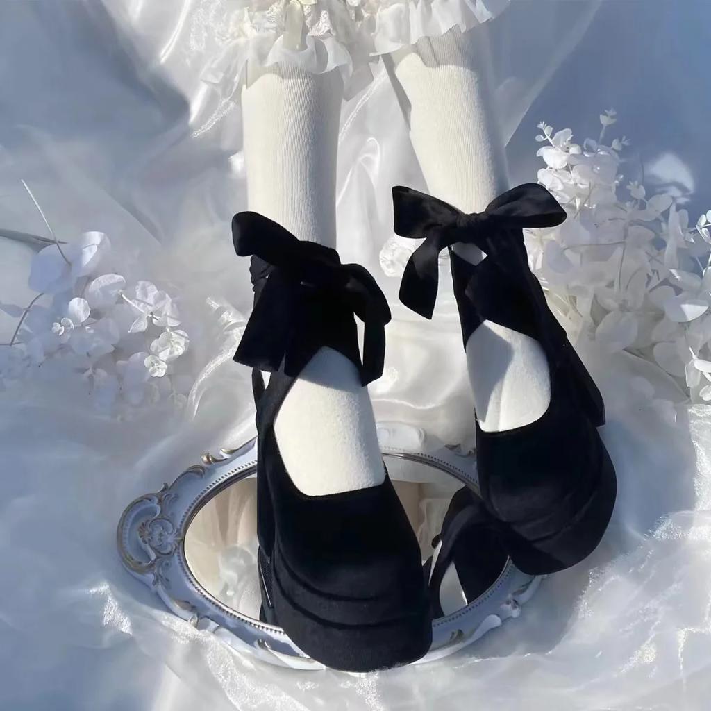 Fashion Hot Selling Mary Janes Shoes Women Suede Luxury High Heel Lace Up Trend Lolita Shoes Elegant Chunky Party Pumps Zapatos De Mujer