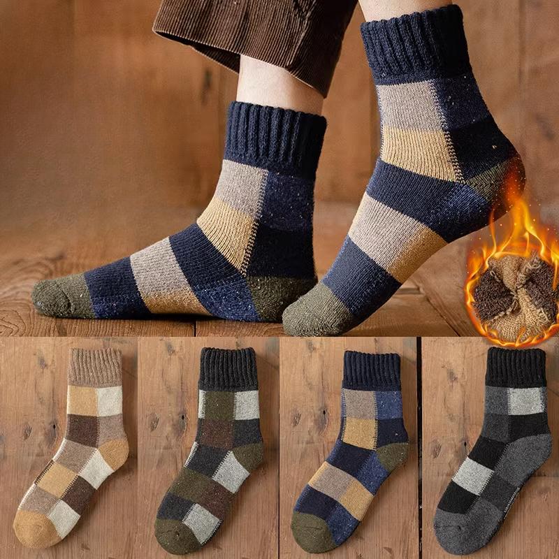 2/3/5 Pairs Winter Socks Thick Cotton Socks Keep Warm Mid-Tube Stocking Plaid Stocking Unisex One Size Fits All Leisure Sports Couple Socks