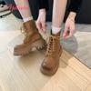 Fashion Aphixta Classical 7cm High Chunky Heel Women's Ankle Boots Cross-tied Leather Women's Autumn Boots Korean Style Platform Boots