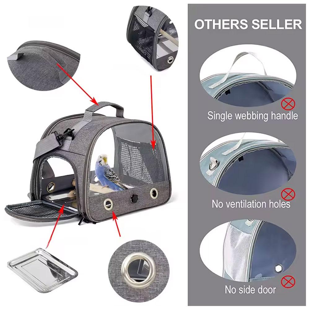 Portable Parrot Carrier Bag Bird Backpack with Perch for Birds Cage Side Window Foldable Samll Pet Travel Cage Bird Supplies