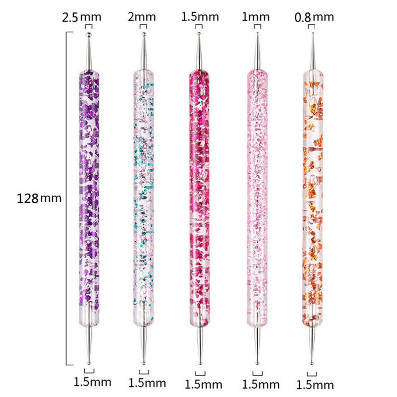 5 Pcs Nail Art Dotting Pen Crystal Beads Handle Dual-ended Drawing Painting Rhinestones Manicure Tools