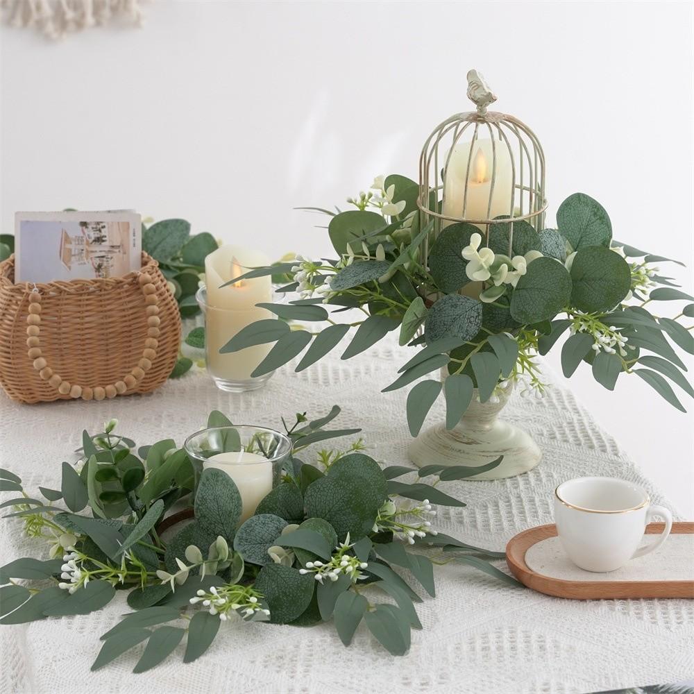 Wreath Faux Leaf Candle Base With Polyester Material For Party And Home Styling