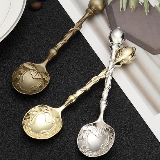 Coffee Spoon Carved Teaspoon Vintage European Palace Design Tableware Dessert Spoons for Kitchen KTY