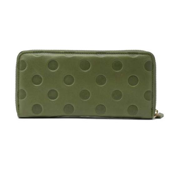 55215 Made In Japan Cow Leather Dot Pattern Round Long Wallet [un Signet] [Genuine] (free Green)