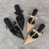 Fashion 2025 New Bow Baotou Half Slippers Women's Summer Wear Temperament Pointed Toe Stiletto High Heel Sandals