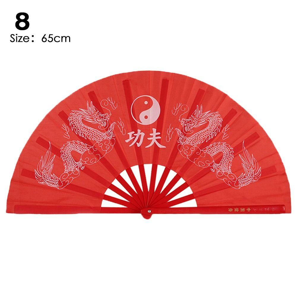 Red Chinese Tai Chi Wedding Party Decor Plastic Bone Fan Yoga Fan Folding Stage Fan Kung Fu Fan