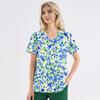 Plus Size Printed Scrub Working Uniform Tops For Women's V-Neck Short Sleeve Fun T-Shirts Workwear Tee With Pockets