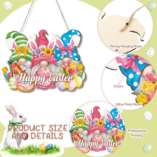 Yousheng Easter Welcome Door Sign Gnome Bunny Flower Egg Door Hanging Sign Front Door Hanger Wooden Spring Holiday Decorative Wall Plaque