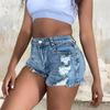 Women's Solid Color Casual Shorts Versatile Straight Leg Ripped Denim Shorts