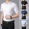 Men Summer Shirt Turn-down Collar Solid Color Single-breasted Plus Size Slim Fit Cardigan Short Sleeves Mid Length Casual Business Men Office Top