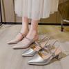 Pointed Empty Single Shoes Women's Thick Heel 2025 New Summer French Mary Jane Shoes with High Heel Bag Head Sandals
