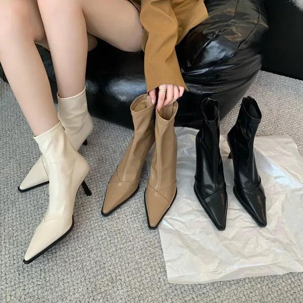 Fashion 2024 Autumn/Winter Sexy Skinny Heel Ankle Boots for Women Elastic Skinny Pointy Boots for Women
