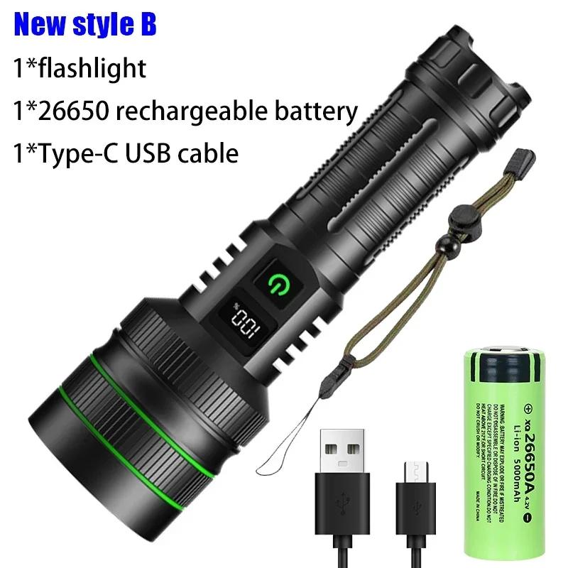 High Power LED Flashlight Type-C Rechargeable Strong Light Lamp Super Long Range Tactical Torch Outdoor Portable Camping Lantern