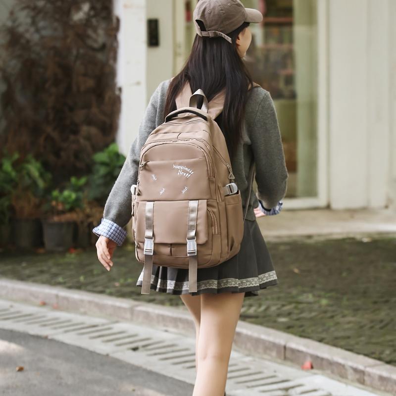 Large Capacity Schoolbag Women's Solid Color Backpack Outdoor Travel Multi-Pocket Backpack