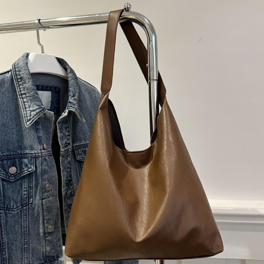 Leather Soft PU Shoulder Bag Large Capacity Underarm Bag Simple Women Handbag  Shopping