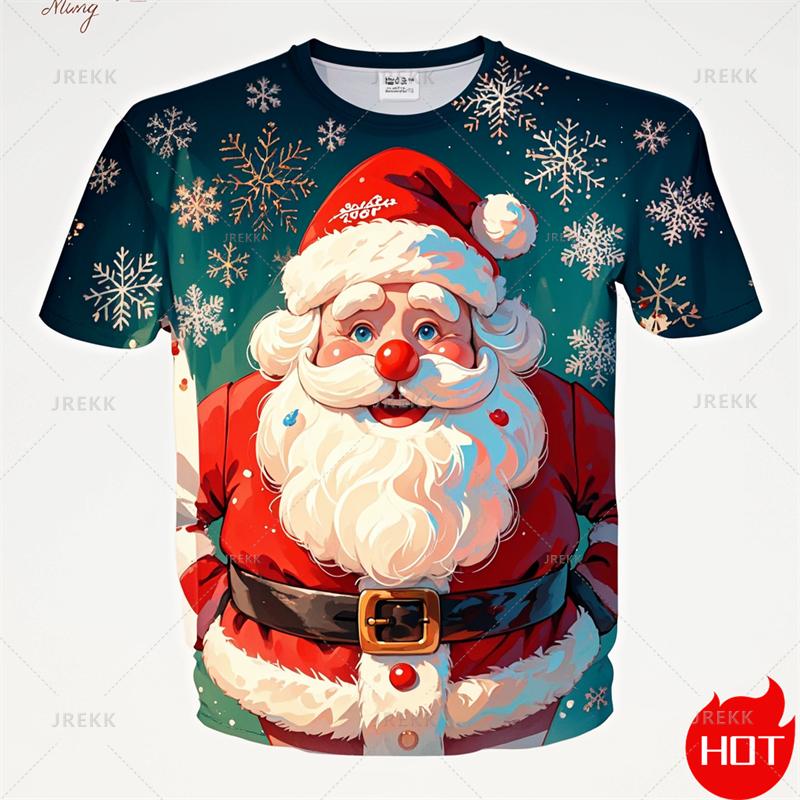 New Fashion 3D Printing Happy Christmas Boy Girls Tshirt Short Sleeve T Shirts Funny Xmas Graphic T-Shirts Y2k Mens Clothing Tees