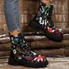 Fashion 2025 Autumn New Color Blocked Fashion Ankle Boots Women's Printed Graffiti  Side Zipper Thick Heeled Women Shoes Platform Botine