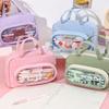 Double-deck Stationery Storage Bag Large Capacity Pen Organizer Pouch Handheld Pencil Case Girl