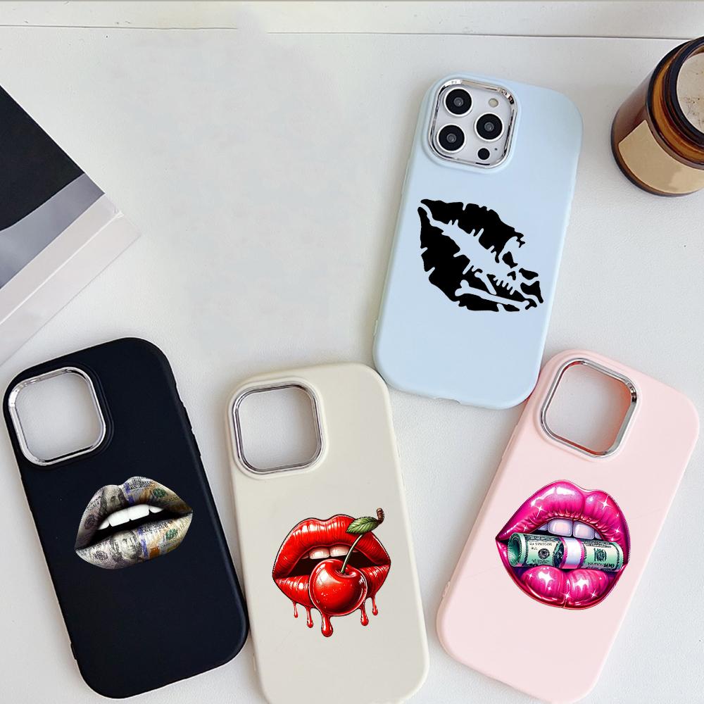 LZ18 Lips Kiss Soft Phone Case for Samsung S24 Ultra S23 Plus S21 FE A16 A54 A34 A05s A06 Infinix Hot 40 30i Lens Protection Shockproof Cover