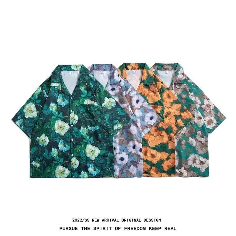 Мужская рубашка в стиле ретро, мужской летний наряд, студенческий свободный крой, нишевый дизайн, повседневный мужской топ, верхняя одежда, пляжный топ