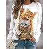 2023 New Women's 3D T-shirt O-neck Long Sleeve Cat Puppy Fashion Animal Cute Pet Print Large Casual Street Wear Oversize Ootd
