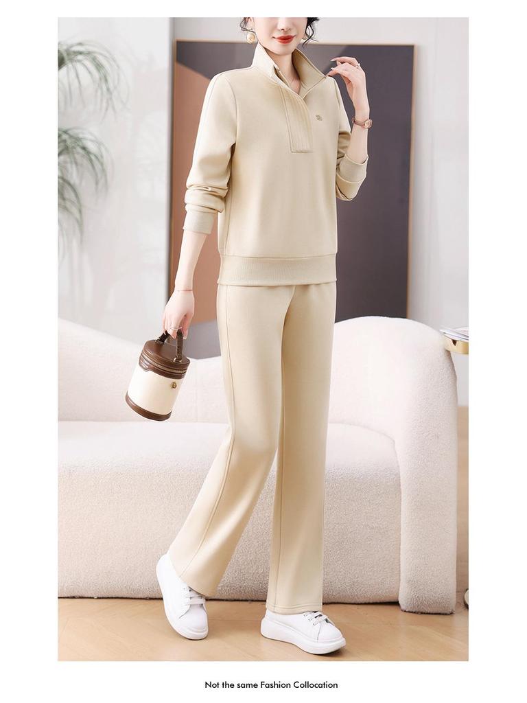 Women's Spring/Autumn 2025 Fashionable Age-Reducing High-End Casual Sweater Two-Piece Suit with Stand-Up Collar