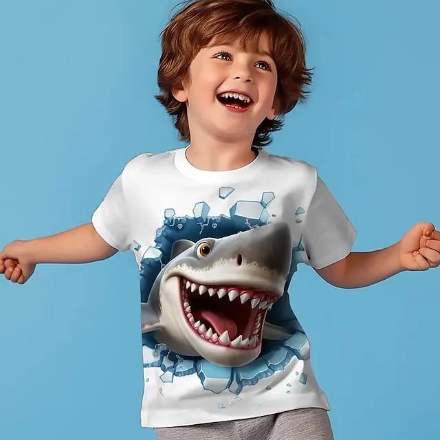 Boys 3D Shark Tee Shirt Short Sleeve 3D Print Summer Active Sports Fashion Polyester Kids Crew Neck Outdoor Casual Daily Regular