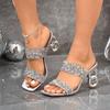 Fashion New Fashion Shiny Gold Silver Women's Sandals Summer Crystal High Heels Party Shoes Woman Comfortable Thick Heel Slides Sandals