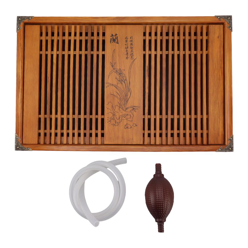 Kungfu Tea Tray Chinese Gongfu Tea Tray Drainage Water Storage Wood Tea Table with Drain Pipe