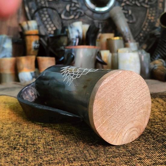 Set of 2 Viking Horn Mug Set Wooden Base Option Medieval Mead Ale Drinking Cup Gift for Him, Her, Christmas, Birthday