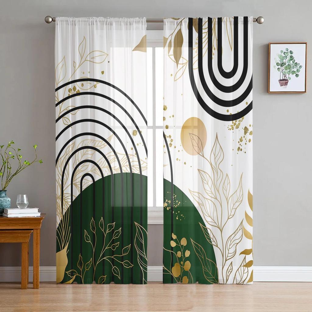 Boho Abstract Leaves Plants Tulle Curtains For Living Room Sheer Curtain For Bedroom Kitchen Blinds Voile Curtains