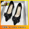 Bow Thick Heel High Heels French Evening Shoes Fashion with Skirt Single Shoes 2025 Summer and Autumn New Temperament Versatile