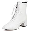New Fashion Women's Ankle Boots Simple Solid Color High Heels Front Lace-up Black White Thick Heel Ladies Dress Shoes Large Size