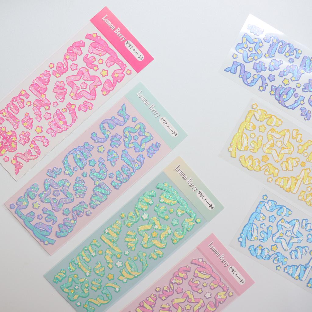 Korean Popular Star Ribbon Laser Sticker PET Bottom Seamless Sticker Goo Card Decoration DIY Material Sticker