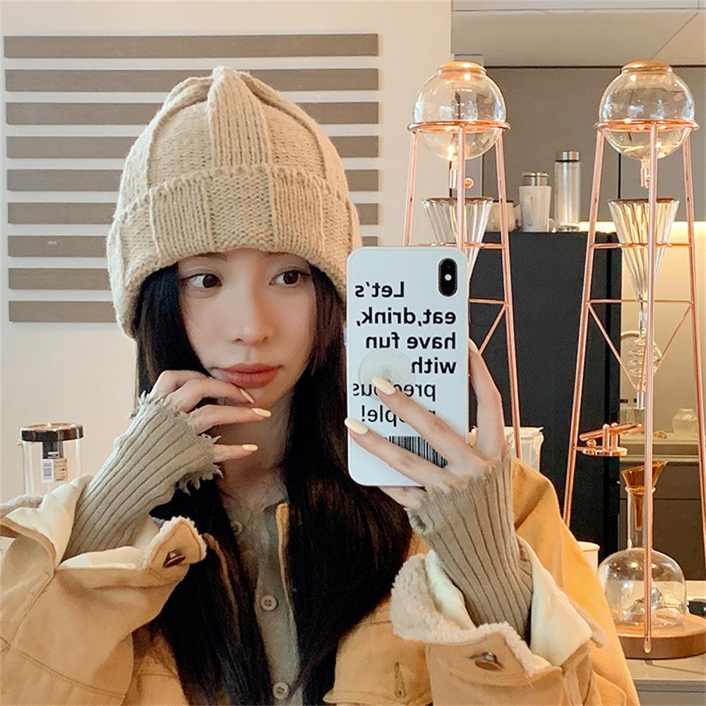 Do Not Pick People, Solid Color Knitted Hats for Men and Women, Thickened and Showing the Face, Small Cone Top Wool Hat, Bare Body Pullover Hat Tide