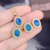 Natural Blue Opal Ring Earrings Pendant Necklace Simple Set 925 Sterling Silver Fine Fashion Wedding Jewelry for Women MeiBaPJFS