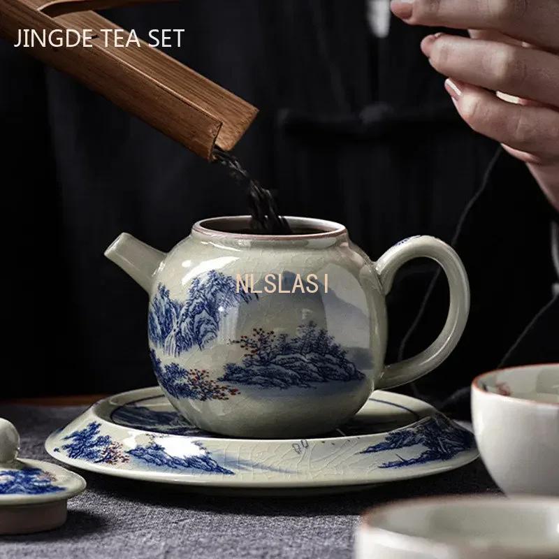 200ML Chinese Ceramic Teapot Ru Kiln Ice Crack Glaze Can Raise Tea Kettle Handmade Porcelain Teaware Household Tea Pots