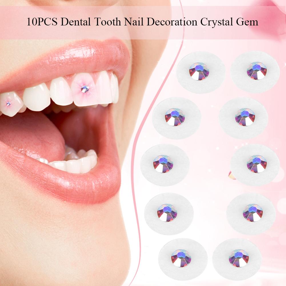 10pcsbox Clear Dental Tooth Nail Decoration Crystal Gem Rhinestone Colorful