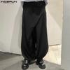 INCERUN Men Autumn Spring Solid Color Zipper Waist Trousers Casual Irregular Wide Leg Pants
