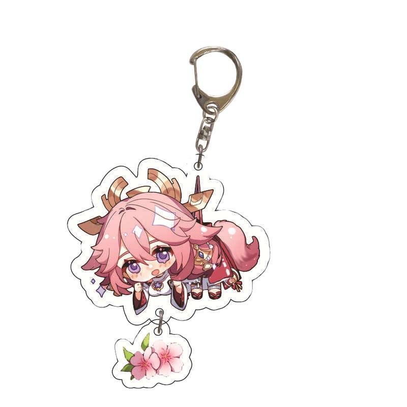 Cute Genshin Impact Acrylic Keychain Yoimiya Kazuha Kamisato Ayaka Rosaria Figures Pendant Keyring Ornament