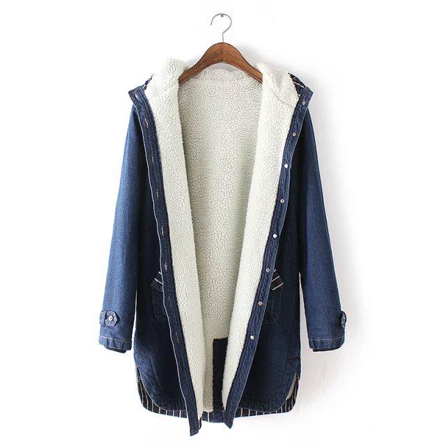 Fashion Women Jeans Top Thickening Denim Hoodie Blouse Long Sleeve Loose Coat