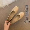 Super Soft Lambskin~ Small Inner Height Increase of 6cm Single Shoes Women's Shallow Mouth Thick Heel Square Head Grandma Shoes Soft Sole Doudou Shoes
