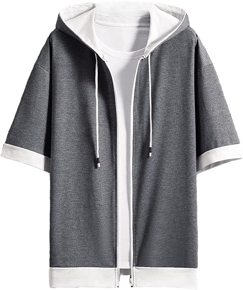 Летний короткий свободный большой на молнии многослойный [foveitaa] Мужская одежда, худи, футболка, рукав, рукав 5/8, посадка, стильный, размер, вверх, простой, модный,