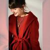 Double-sided Cashmere Coat for Women's Autumn and Winter New Red Slim-fit Medium and Long Small Hooded Woolen Coat