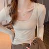 2024 Women's Brushed U-Neck Long-Sleeve Slim Fit Top for Autumn/Winter