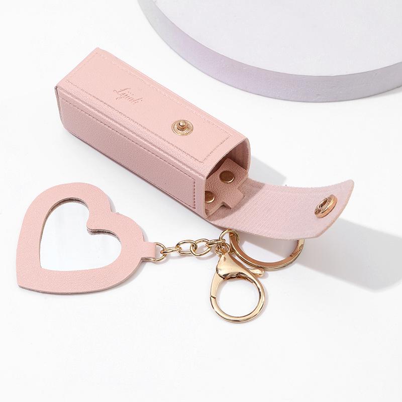 Mini Heart Mirror Lipstick Pouch: Portable Makeup & Coin Purse Keychain