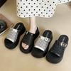 Platform Slippers Women's 2025 Summer New Outer Wear Hollowed Out Heightening Muffin Woven One-word Casual Beach Sandals