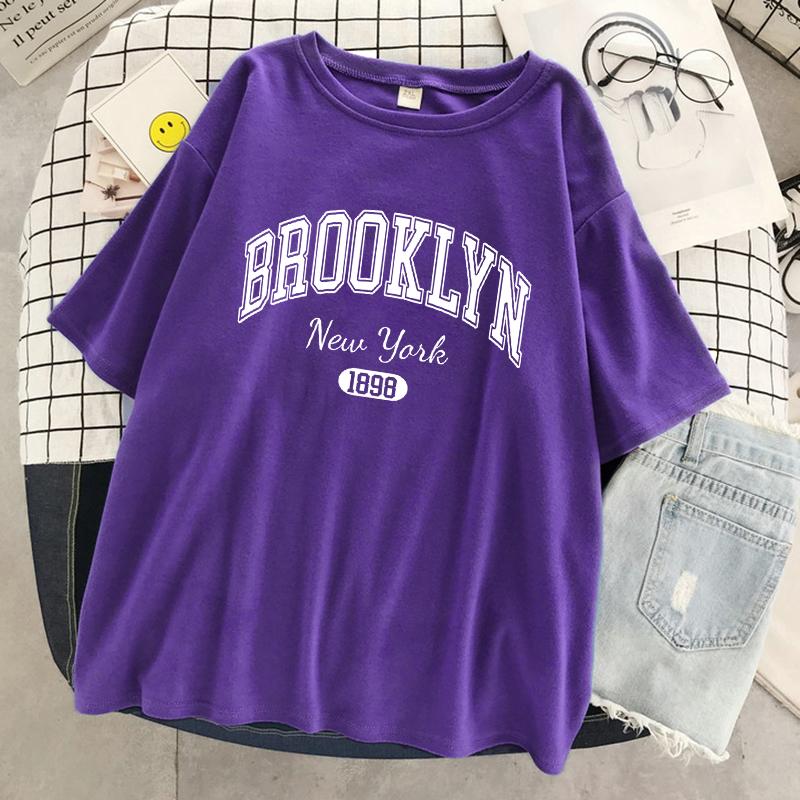 Женская футболка с буквенным принтом «Бруклин Нью-Йорк 1898», уличные дышащие топы, одежда больших размеров, удобная одежда с круглым вырезом и короткими рукавами