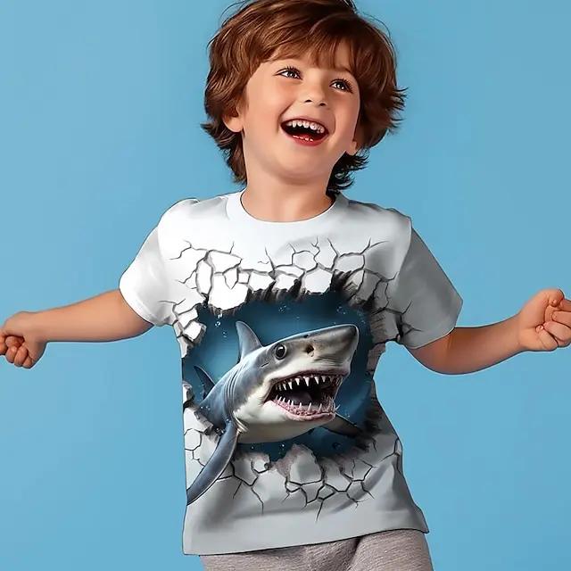 Boys 3D Shark Tee Shirt Short Sleeve 3D Print Summer Active Sports Fashion Polyester Kids Crew Neck Outdoor Casual Daily Regular